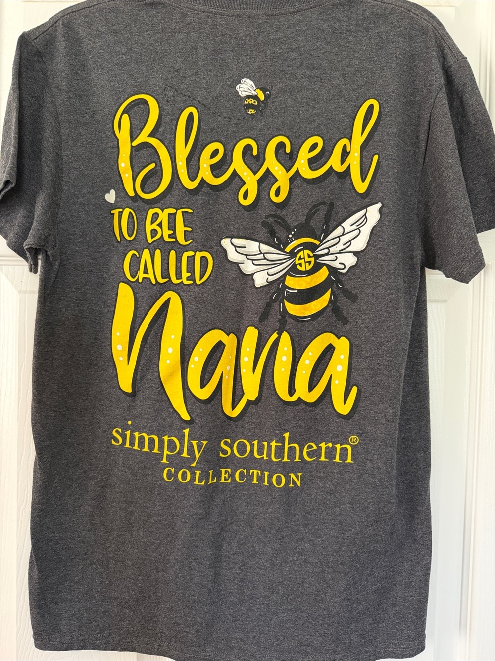Simply Southern Charcoal Gray Short Sleeve Tee with Yellow Logo Nana